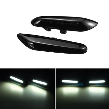 1Pair Dinamisku Plūst LED Pagrieziena Signālu, Sānu Gabarītlukturi Gaisma Blinker Lampas BMW E46 E60 E61, E90, E91 E81 E82 E88 X3 X1