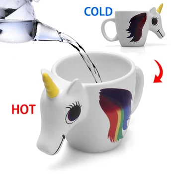3D Krāsu Maiņa Keramikas kawaii Krūze Temperatūra Unicorn Kafiju, Tēju, Pienu, Karstā Ūdens Kausa Drinkware Krāsa Novetly Ziemassvētku Dāvanu 0
