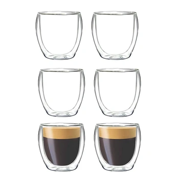 6-Gabals Espresso Cup Divslāņu Izolācijas Espresso Cup Stikla Kafijas Tasi
