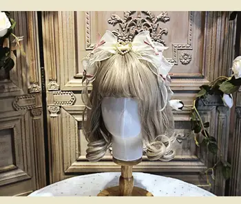 Aijā, žūžū Gudrs Roku darbs Krēmveida Zelta Cepures Hairband KC Matu Lentes Lolita Loki Salds Elegants Cosplay