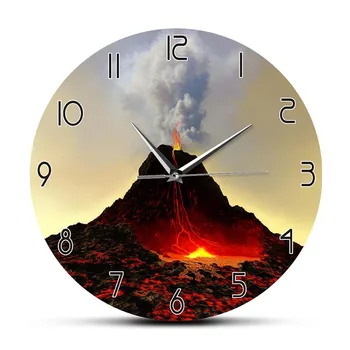 Aktīvs Vulkāns Modernu Sienas Pulksteni Rocksy Ģeoloģisko Mājas Interjeru Pulkstenis Vesuvian Izvirdums Sienas Mākslas Karājas Timepieces Ģeologs Dāvanu