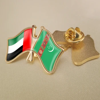 Apvienotie Arābu Emirāti un Turkmenistāna Šķērsoja Dubulto Draudzība Karogi Atloks Pins Broša Nozīmītes
