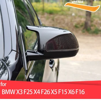 Atpakaļskata Sānu ārējie spoguļi segtu Oglekļa Šķiedras Raksts, Melns Nomaiņa BMW F25 X3 X4 F26 X5 F15 F16 X6 14-18 M Stila Izskatās