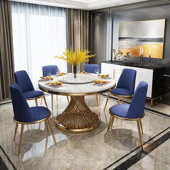 Augstas kvalitātes postmodernisma gaismas luksusa apaļā galda vienkāršs un radošs nerūsējošā tērauda galda, virtuves galds, muebles