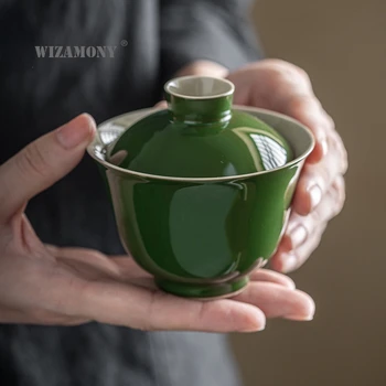 Augu pelnu antīko pārklāts trauks Emerald Kung Fu tējas uzstādīt keramikas tējas bļodā applaucējums-pierādījums, sadzīves tējas trauks