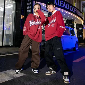 Bērni Pusaudžu Streetwear Hip Hop Apģērbu Lielgabarīta Polo Krekls Joggers Kravas Bikses Meitenēm, Zēniem, Džeza Deju Tērpu Apģērbs