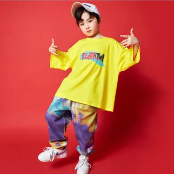 Bērniem Atdzist Hip Hop Apģērba Dzelteno T Kreklu Topi Streetwear Jogger Bikses Meitenēm Zēniem Parādīt Skatuves Deju Tērpi Rave Drēbes