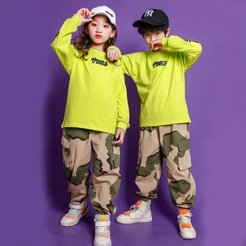 Bērnu Hip Hop Apģērbs, Zaļš Krekls, T Krekls Maskēties Gadījuma Bikses Meitene Zēnu Džeza Deja Kostīmu Karnevāla Drēbes Valkāt