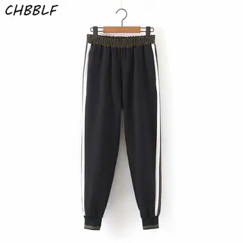 CHBBLF sieviešu vintage ilgi, biksēm elastīgs viduklis kabatas sieviešu ikdienas retro pilna garuma bikses pantalones HJY8819