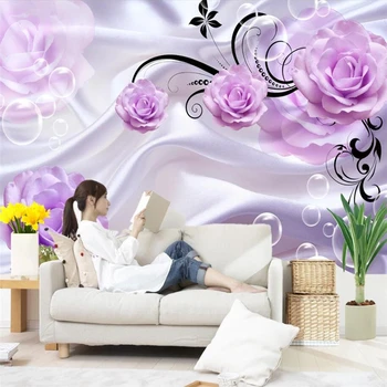 Custom tapetes gleznojumi 3d modeli purple rose tauriņš TV fona sienas dzīvojamās istabas, guļamistabas tapešu 3d papel de parede