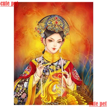 cute pet Dimanta Izšuvumi DIY Rokdarbi Ķīniešu stila karaliene 5D Dimanta Glezna Krustdūrienā Pilna Mozaīkas puzzle Mājas Dekoru