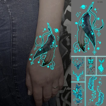 Gaismas Uzlīmes Kakla Tetovējums Pagaidu Glitter Tattoo Bērniem Spalvu Planētas Kosmosā Henna Roku Delnas Tato Art Green Blue Glow