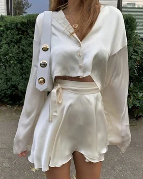 Ir 2021. Gadījuma Satīna Augsta Vidukļa Svārki Sievietēm Balts Jaunu Gabals Pārsējs Vienkrāsainu Mini Zīmuli Svārki Tērpiem Modes Pusei Uzvalks