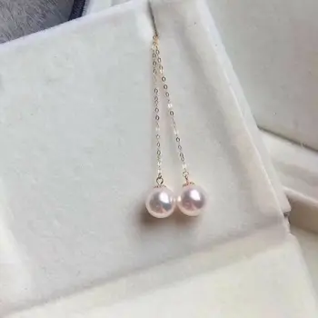 jauki 7-7.5 mm Japānas dabas kārtā Akoya balta, rozā pērļu auskaru 925 sudraba