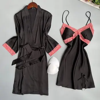 Kimono Tērpu Komplekts Sievietēm Raibs Krāsu Naktskrekls Intīmas Apakšveļa Ikdienas Mājas Apģērbu Vasaras Jaunā, Īsā Peldmētelis Kleita Naktsveļu
