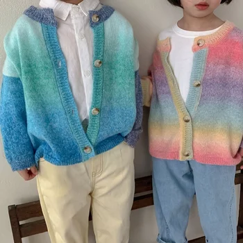 Korejiešu stilā bērniem pavasara rudens plānie džemperi Jakas baby zēni meitenes zaudēt gadījuma tie-dyed trikotāžas mēteļi