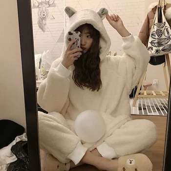 Korejiešu versija savvaļas mīksti plīša truša ausis mājas komplekts 2gab pidžamas komplekts pijamas PJS 2020 rudens ziemas jauno sieviešu