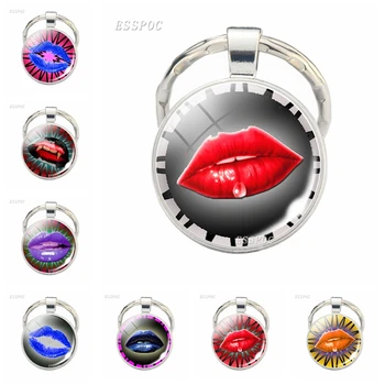 Krāsains Lūpu Metal Keychain Modes Stikla Cabochon Rotaslietas Sexy Lūpām Atslēgu Ķēdes, Sieviešu Kulons Keyring Dāvanas Mīļāko