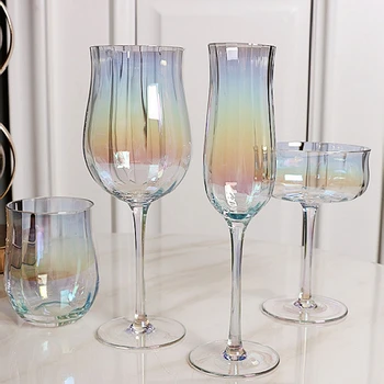 Krāsains Tulpes Vīna Glāzes, Kauss Vertikālu Svītru Kristāla Champagne Goblet Dzeramā Ūdens Kāzu Svinības, Bārs, Mājas Drinkware