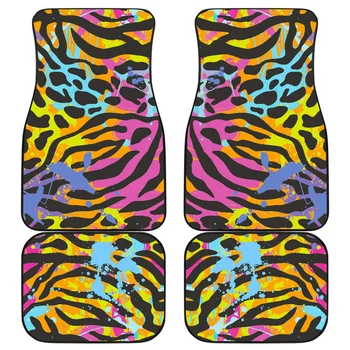 Krāsains Zebra Leopards Drukāt Rakstu Priekšā un Aizmugurē Automašīnas Grīdas Paklāji Smago Paklāju Priekšā un Aizmugurē Pilns Komplekts, 4gab Pack