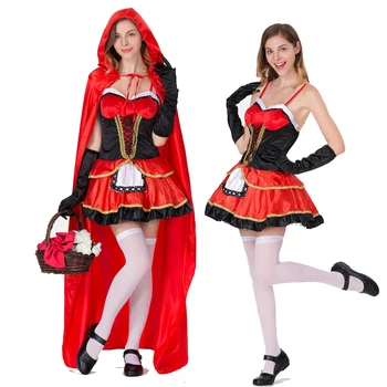 Little Red Riding Hood Kostīms Sievietēm Fancy Pieaugušo Halloween Cosplay Fantasia Kleita+Apmetnis