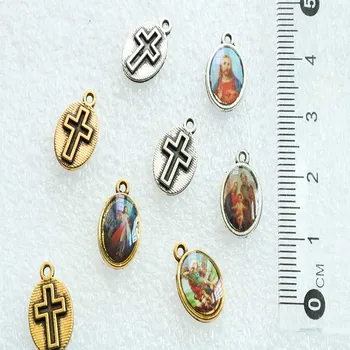 Mazo šarmu tips Katoļu ikona, mini Jēzus mazo medaļu, Jēzus svētā bērnu Marija Nemirstīgs ikona, rožu rožukroni, rokassprādzi, kulonu