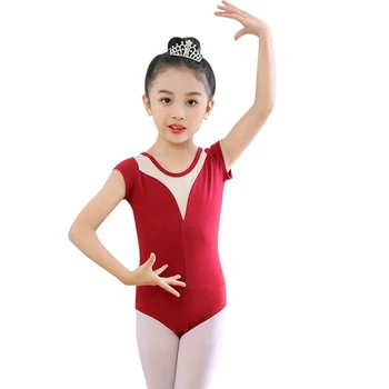 Meiteņu Salds Īsām Piedurknēm Apaļu Kakla Vingrošanas Baleta Leotards Kokvilnas Komfortu Elpojošs Deju Balerīna Bodysuit Par 4-10 Gadiem