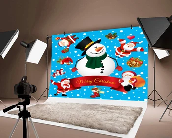 Milsleep Priecīgus Chirstmas Fona 3D HD Sniegavīrs Iespiesti Backdrops Rotājumi Zilā Festivāls Puses Fons Foto