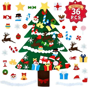 Mājas Apdare DIY Jūtama Ziemassvētku Eglīte Sienas Karājas Mākslīgā Ziemsvētki Koks ar Santa Claus Sniegpārsliņas Ornaments Jaunā Gada Dāvanu Mazulis