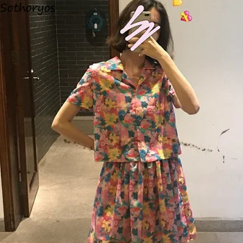 Pajama Komplekti Sievietēm Dizaina Salds Drukāt Savukārt Apkakle ar Īsām Piedurknēm Miega Topi Visu maču Moderns korejiešu Stilā Šiks Meitenes Pidžamas 0