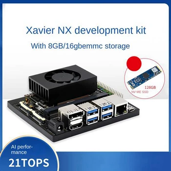 Par Jetson Xavier NX AI Attīstības padomes Kit+8GB Core Board+Dzesēšanas Ventilators+Tīkla Karte+128G SSD+USB Kabelis+Power Plug MUMS
