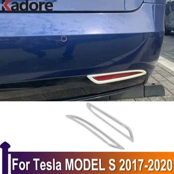 Par Tesla MODEL S 2017 2018 2019 2020 Aizmugurējais Atstarotājs Gaismas Miglas Lukturi Vāka Uzlīme Apdare, Apdares Ārējie Piederumi Chrome