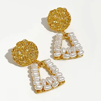 Peri'sbox Vintage Elegants Ģeometriskā Mākslīgas Pērles Piliens Auskari Metālkalumi Teksturētu Vilināt Auskari Zelta Krāsā Rotaslietas Sievietes