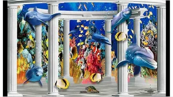 Pielāgot 3d tapetes-3d sienu gleznojumi tapetes Zemūdens pasaule 3D Romas kolonnas TV fona tapešu dzīvojamā istabā tapetes