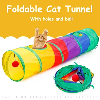 Salokāma Kaķis Tuneļa 2 caurumi Spēlēt Caurules Kaķis Ala Interaktīvā Sprogot Kitty Rotaļlietas Varavīksnes Saliekams Kaķis Tuneļi Funny Suns Pet Rotaļlietas
