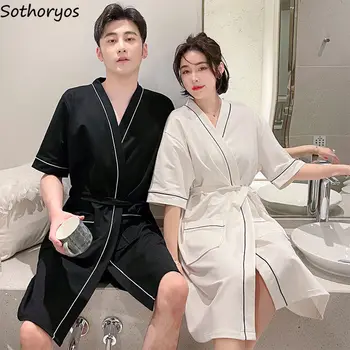 Sieviešu Pusi Piedurknēm Halāti, Komfortu Pāriem, Peldmētelis Lounge Vienkārša Ceļa Garums Sleepwear Gadījuma Sexy Mājas Apstākļos, Korejas Modes Tērpu