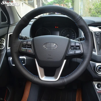 Spīd kviešu Roku šūtas Melna Mākslīgās ādas Automašīnas Stūres Rats Segumu Hyundai ix25 2014 2015 2016