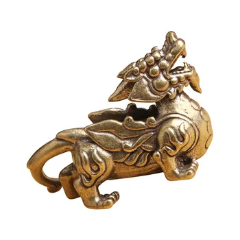 Statuja Statuetes Kylinsculpture Bagātību Misiņa Dekoru Labklājības Labu Yao Pi Qilin Dzīvnieku Ķīnas Dragonornament Veiksmi Fengshui