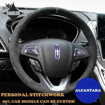 Stitchwork Alcantara Auto Stūres Rats Segumu Lincoln MKC MKX MKZ MKT Kontinentālās Šūšanai ar Rokām Personas Izšūšanas Wrap
