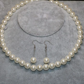Unikālo dizainu, modes krējuma baltā kārta imitētu-pērļu čaulas 10mm beadsd, kaklarota, auskari sievietēm juvelierizstrādājumu komplekts 18inch B2335