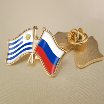 Urugvaja un krievijas Federācijas Šķērsoja Dubulto Draudzība Karogi Atloks Pins Broša Nozīmītes