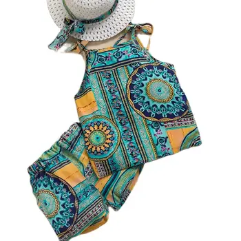 Vasaras Meitene Apģērbu Komplekti Bērnu Sling Topi + Bikses, Uzvalks, 2 GAB Valsts Retro Stila 2-6 Gadiem