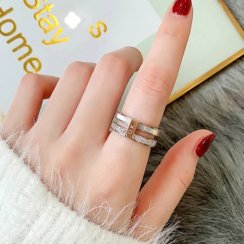 Vienkārši modes hipster jaunu dubultu gredzenu komplekts korpusa dimanta gredzenu web slavenību titāna tērauda pārklājumu rožu zelta gredzens