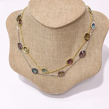 Vintage Multi-color Crystal Akmens Vasaras sānslīdi kaklasaite Kaklarota Sievietēm, Ūdens Piliens Akmens Piekariņi Kaklarota Modes Sieviešu Rotaslietas, Dāvanas