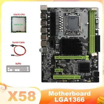 X58 Pamatplati LGA1366 Datoru Mātesplati Atbalsta DDR3 ECC RAM Atbalsta RX Grafikas Karte Ar X5670 CPU+Switch Kabelis