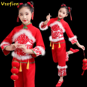 Yangko Deju apģērbi Bērnu Ķīnas tautas Tērpi Meitene Yangko Deju Apģērba Mūsdienu Hanfu Meitenes Zēni Square Deju Skatuves