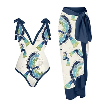 Ziedu Print viengabala Peldkostīms Bikini Segt Līdz ar to Daļa Sieviešu 2023 Jaunu Bowknot Peldkostīmi Luksusa Elegants Brazīlijas peldkostīms