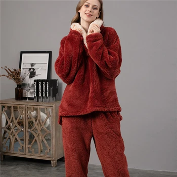 Ziemas Siltā Tumšā Purpura Pidžamas Komplekts Sievietēm Mājas Satīna Sleepwear Modes Ērti, Plīša, Zīda Mīksto Naktsveļu