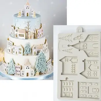 Ziemassvētku Piparkūkas Māja Silikona Veidnē Pomādes Veidnes Kūka Dekorēšanas Instrumentiem Šokolādes Gumpaste Sugarcraft Virtuves Sīkrīkus