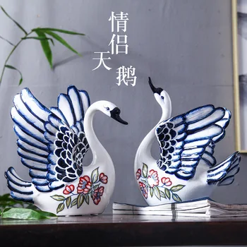 Ķīniešu keramikas amatniecība dzīvnieku ornamenti, dzīvojamā istaba, TV ministru kabineta lievenis mājās apdare gulbis formas rotājumi mājās decore apdare